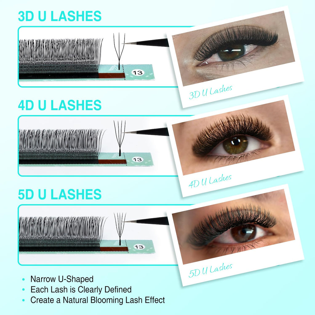 VAVALASH U 5D Lash Extensions – C Curl 0.07mm, 8–15mm Mix Tray, 5D UU Lash Fans, U-Shaped Natural Wispy Lashes