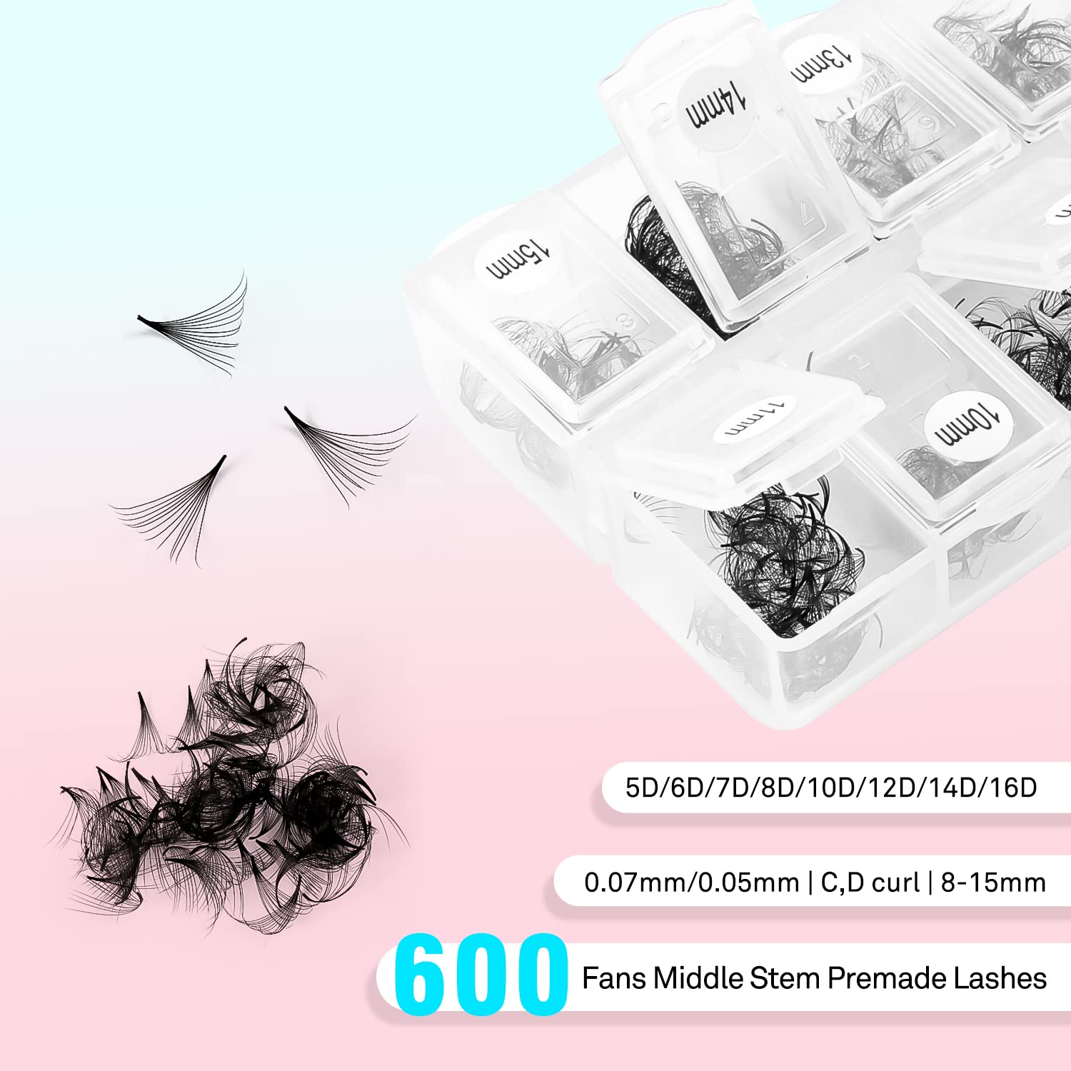 VAVALASH 600 Fans Premade Loose Fans for Volume Lash Extensions | 8-15mm Mixed Length