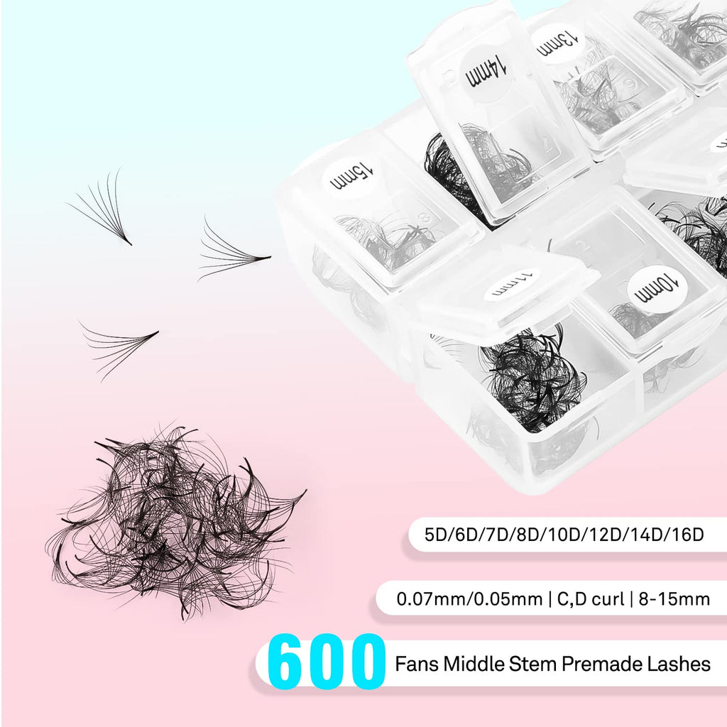 VAVALASH 600 Premade Lash Fans – 8-15mm Mixed Lengths, Thin Base, Easy Application