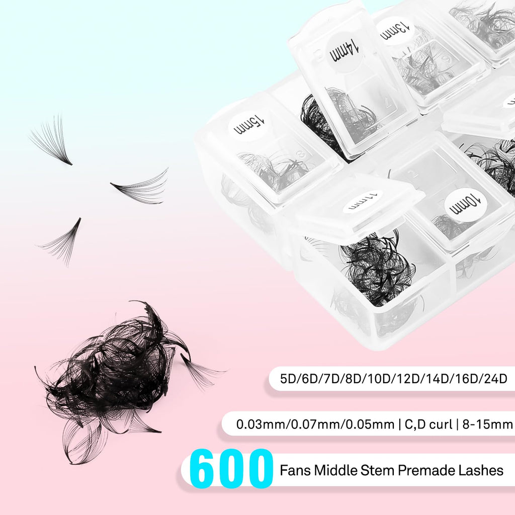 VAVALASH 600 Fans Premade Loose Lash Fans – 5D-16D, 0.03-0.07mm, 8-15mm