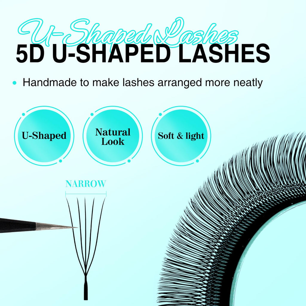 VAVALASH U 5D Lash Extensions – C Curl 0.07mm, 8–15mm Mix Tray, 5D UU Lash Fans, U-Shaped Natural Wispy Lashes