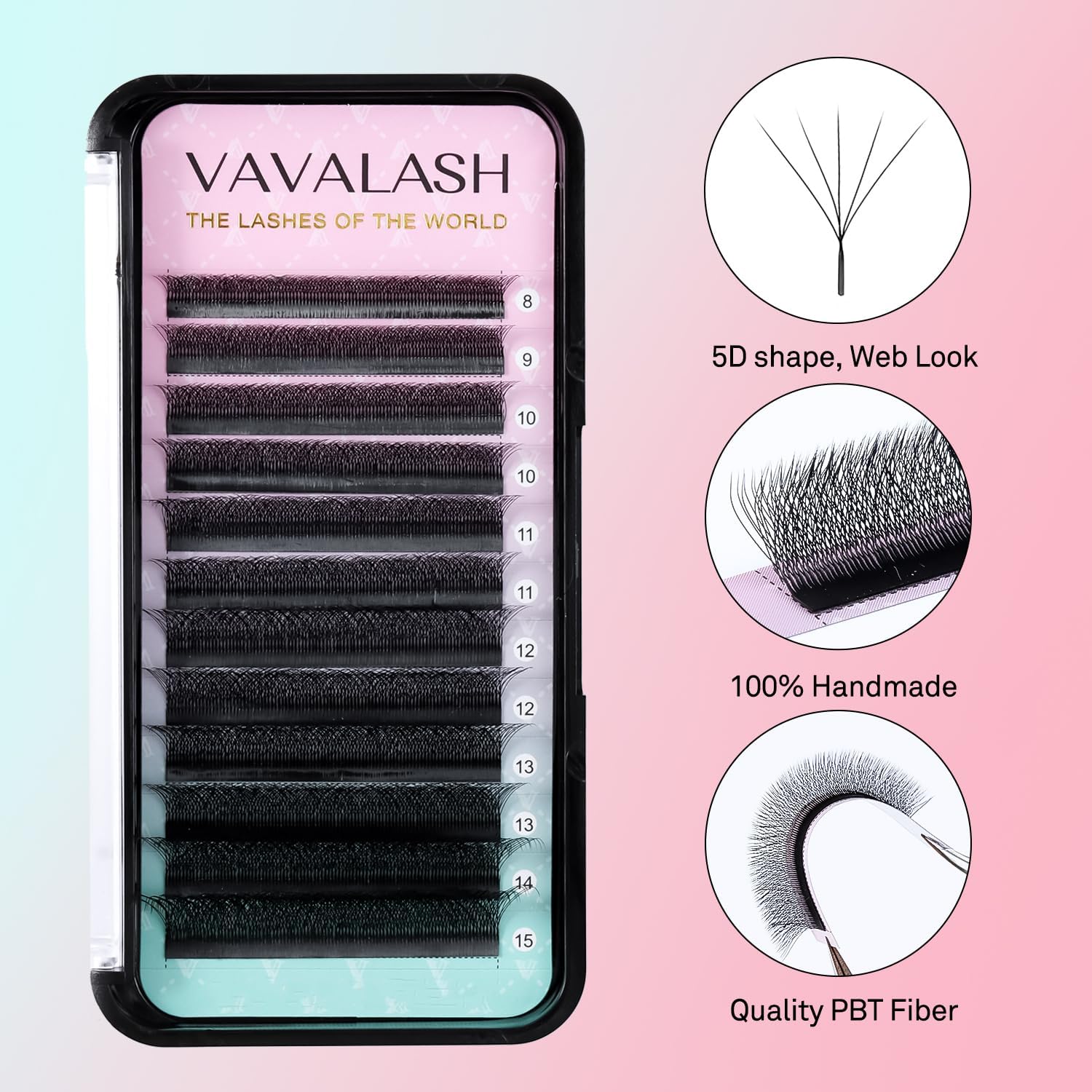 VAVALASH 5D W Shape Premade Fans — Cruelty-Free False Eyelashes (0.07mm, 8–15mm)