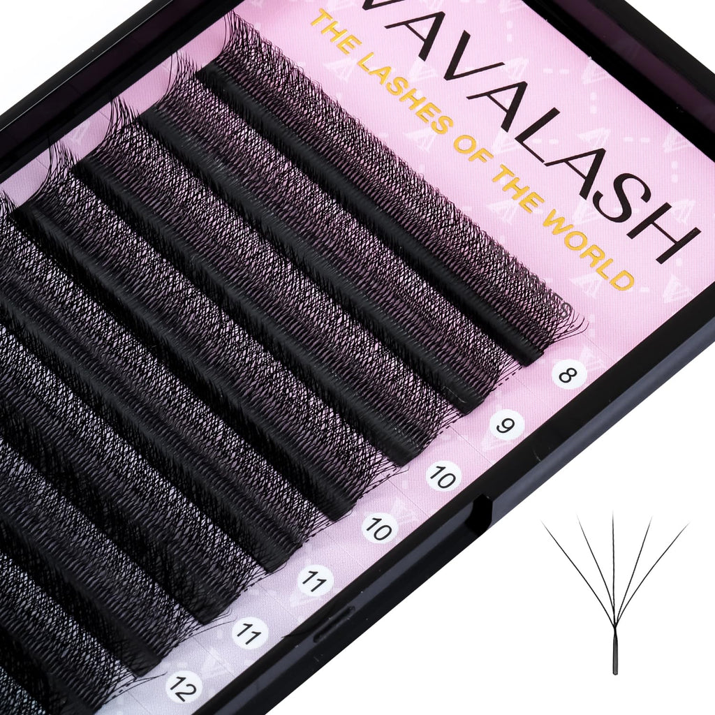 VAVALASH W-Shaped 5D Premade Fans Lash Extensions | 0.07 D Curl Matte Black 12mm