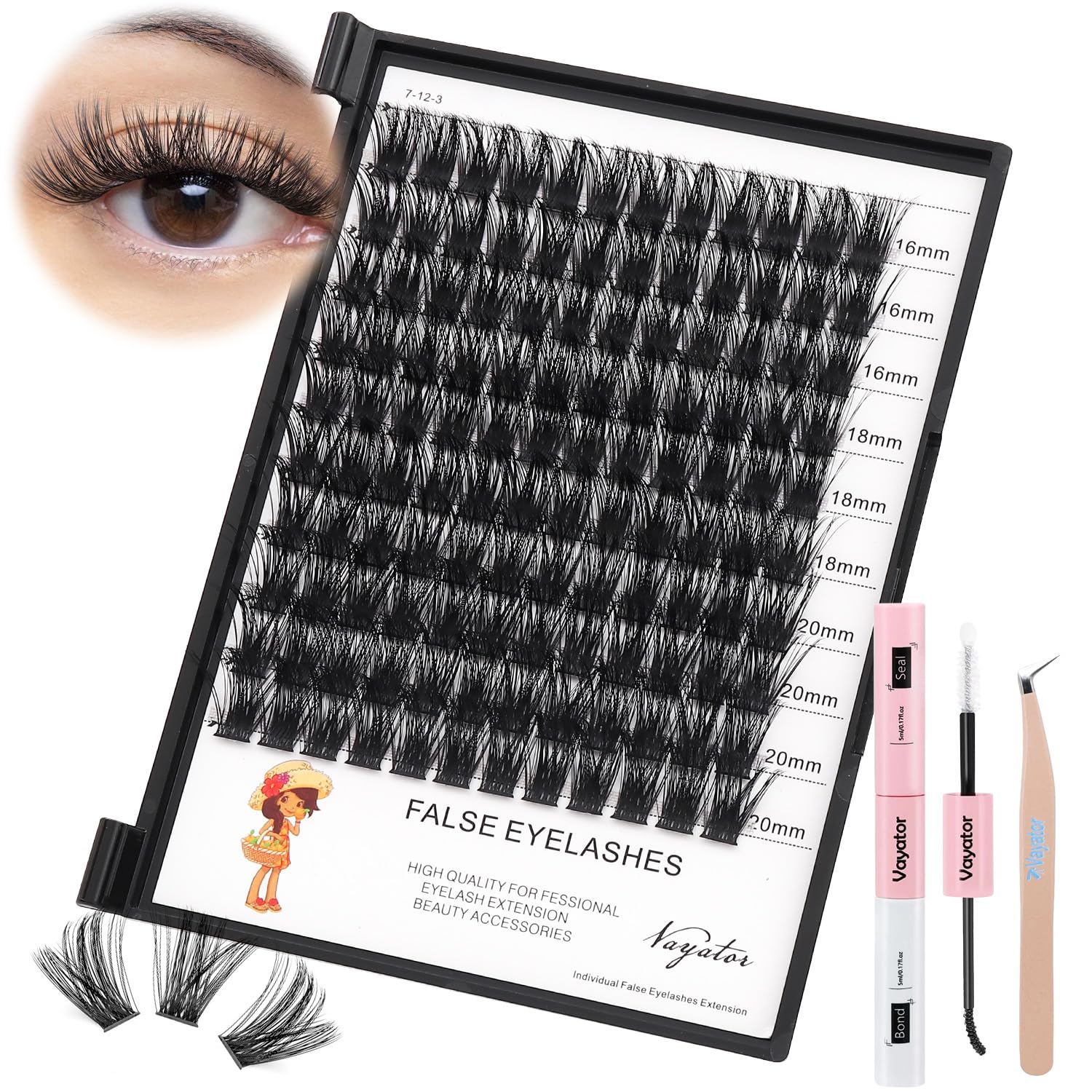 Vayator Lashes Mixed Kit – 8–20mm DD Curl & D Curl False Lashes with Lash Bond & Seal