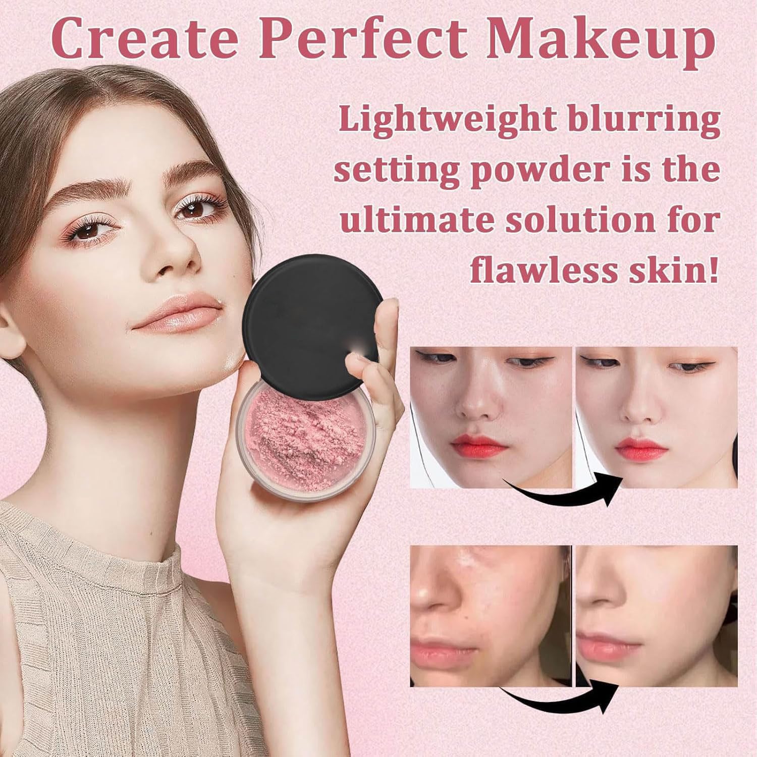 Vbolre Pink Blurring Powder for All Skin Tones | Lightweight Setting Powder