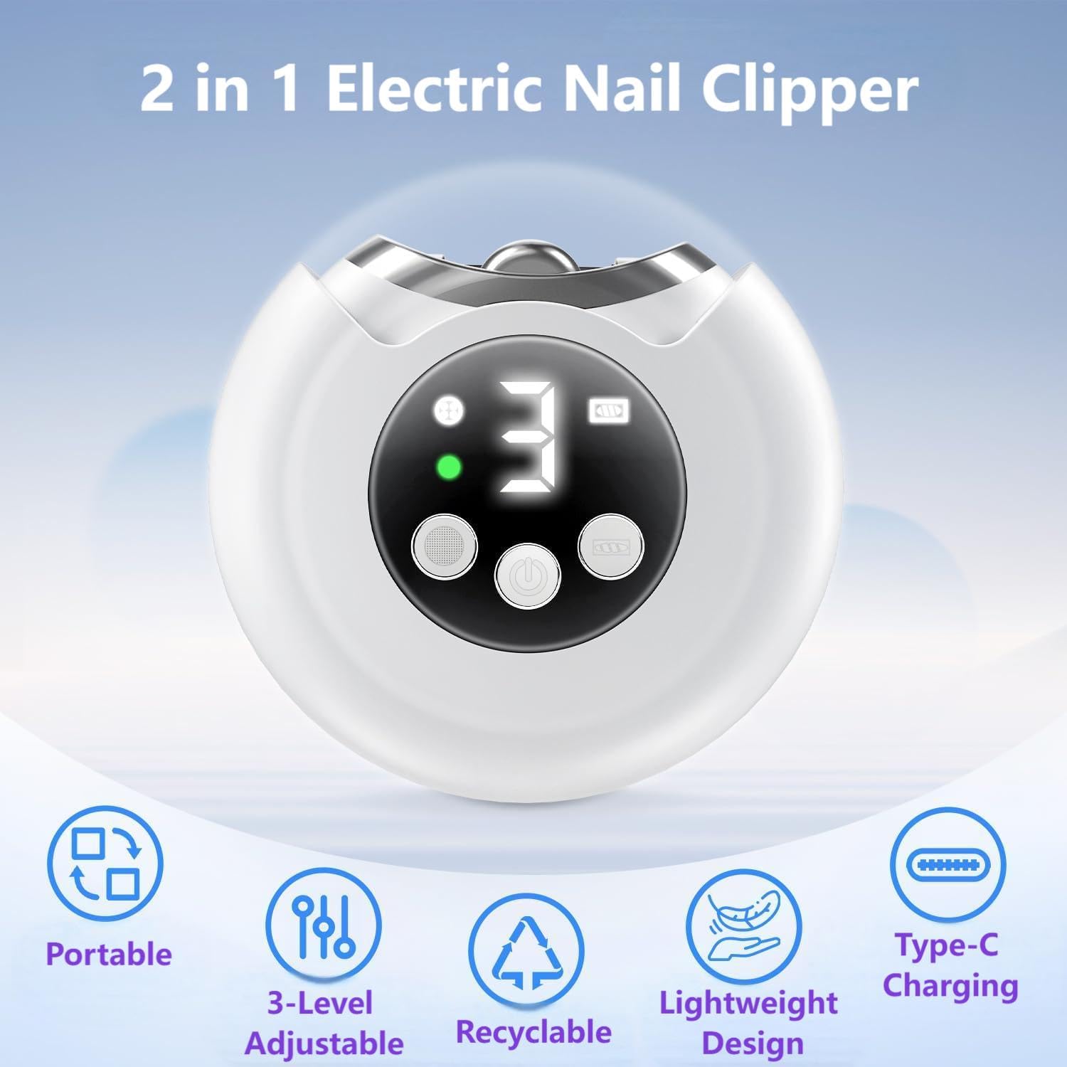 VBXBKC Electric Nail Clipper — 3-Speed with LCD Display, USB-C Rechargeable, 360° Storage