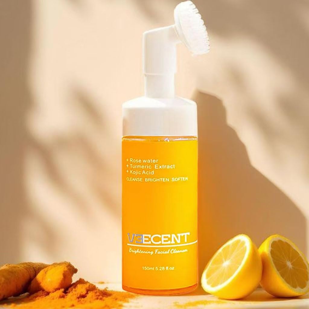 VEECENT Turmeric & Kojic Acid Brightening Foaming Cleanser | Hydrating Facial Cleanser for All Skin Types