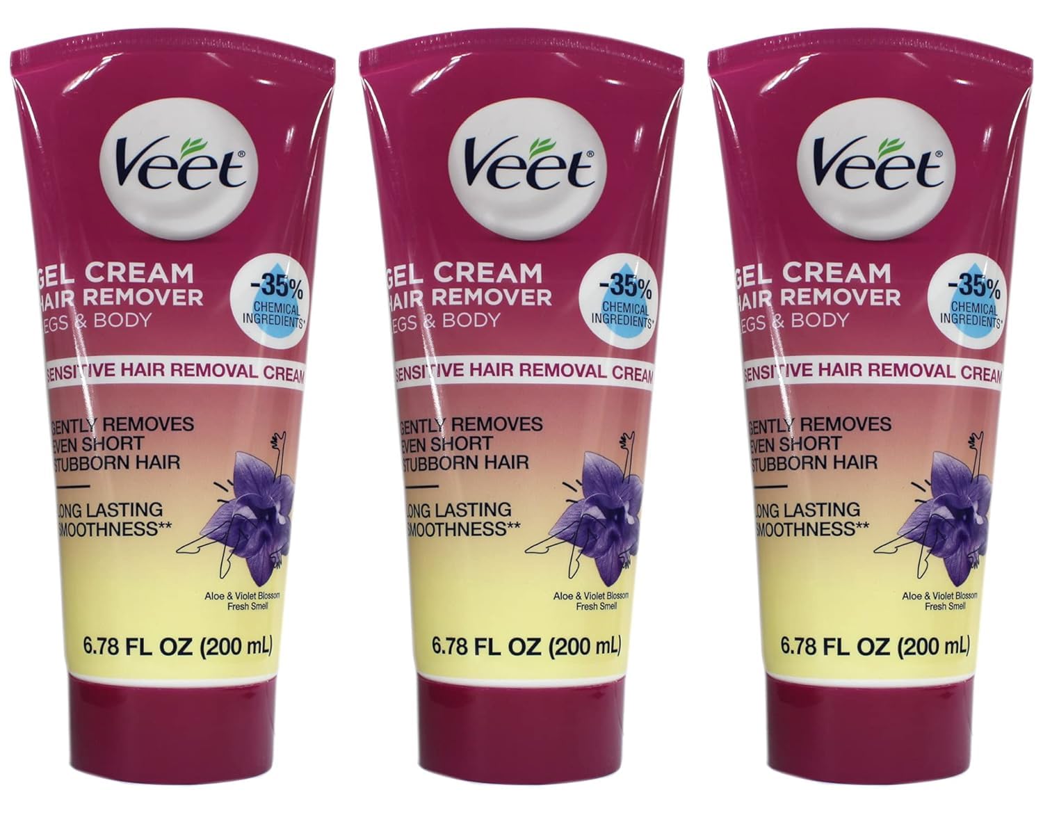 Veet Fast Acting Gel Cream Hair Remover for Women – 6.78 oz (Pack of 3)