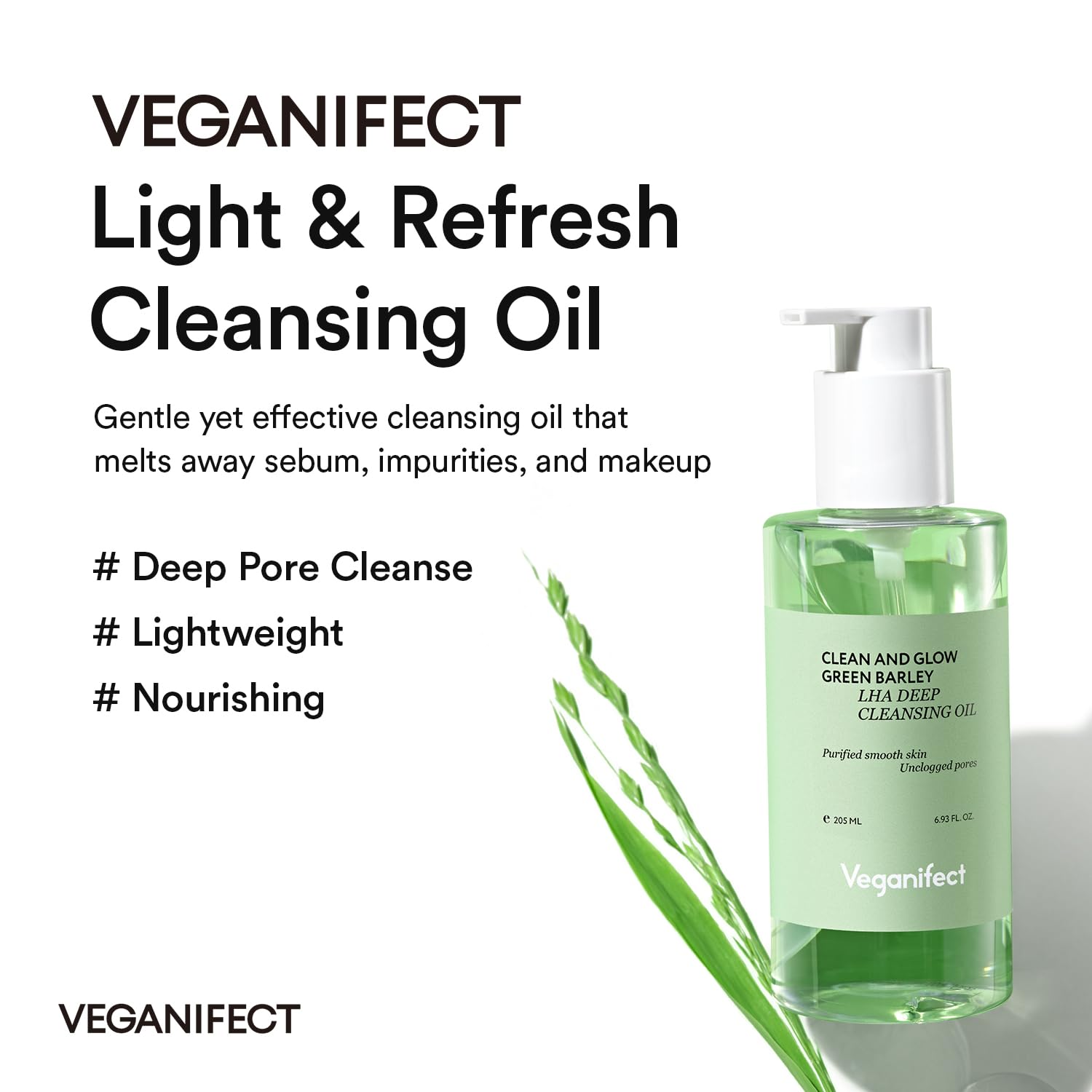 VEGANIFECT Hydrating Light Cleansing Oil for Sensitive Skin - Makeup Remover, Blackhead Cleaner (205ml) | Rice Bran, Turmeric & Centella Asiatica