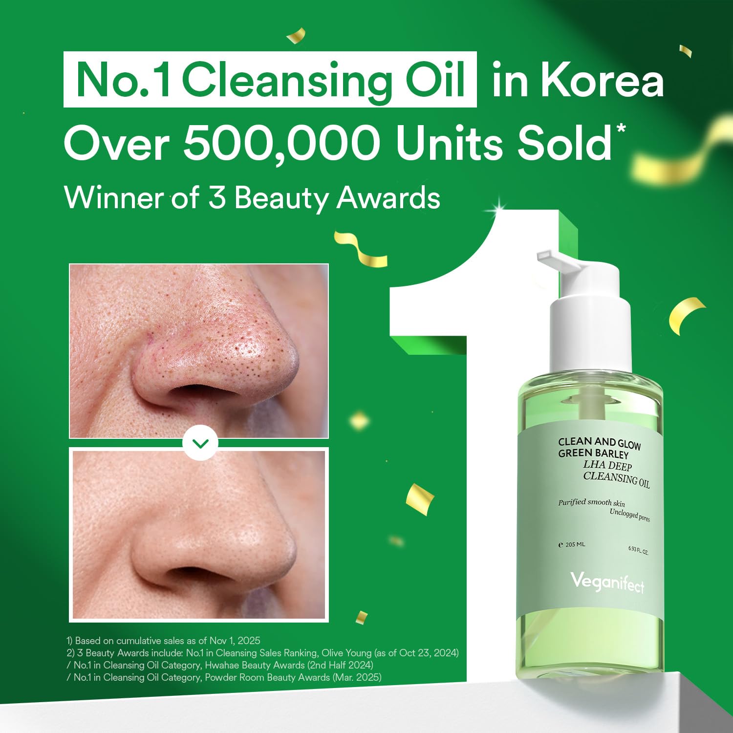 VEGANIFECT Hydrating Light Cleansing Oil for Sensitive Skin - Makeup Remover, Blackhead Cleaner (205ml) | Rice Bran, Turmeric & Centella Asiatica
