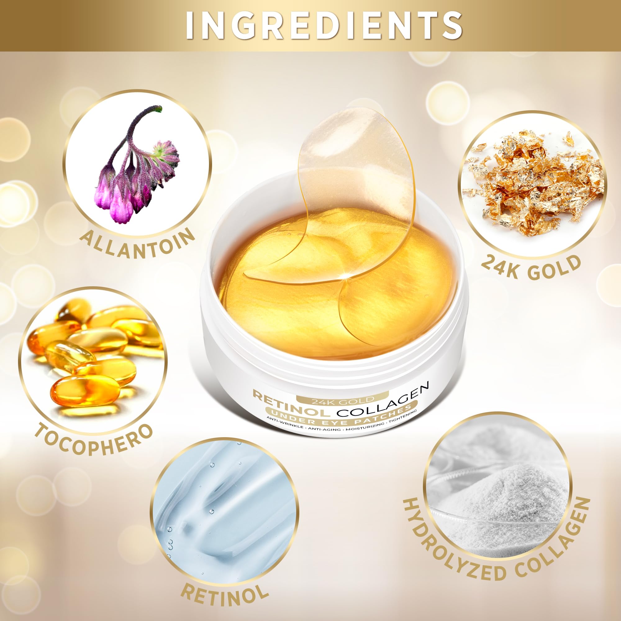 VELAMO ADVANCED 24K Gold Under Eye Patches – Retinol & Collagen Eye Masks for Puffiness, Dark Circles & Wrinkles | 60 Pcs