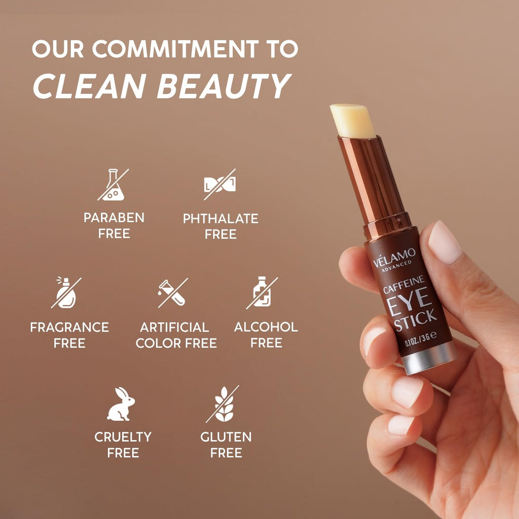 VELAMO ADVANCED Caffeine Eye Stick with Bakuchiol – Hydrating Eye Balm for Dark Circles, Puffiness & Fine Lines | Travel Size 0.1 oz/3g