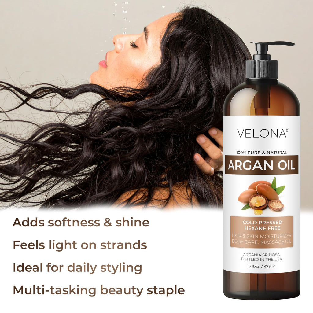 Velona Argan Oil 64oz — 100% Pure Moroccan Oil for Hair, Skin & Nails