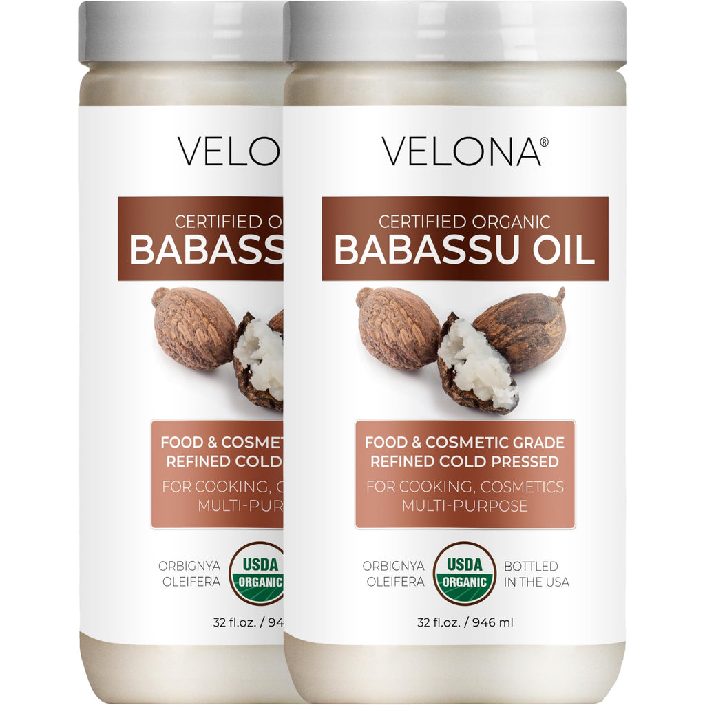 Velona Babassu Oil USDA Organic — 64 Fl Oz Pure Carrier Oil for Skin, Hair, Body & Cooking