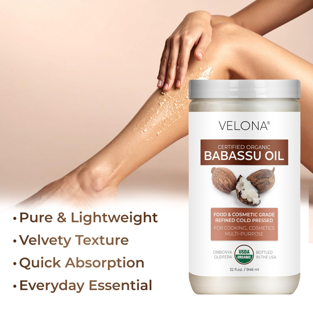Velona Babassu Oil USDA Organic — 64 Fl Oz Pure Carrier Oil for Skin, Hair, Body & Cooking