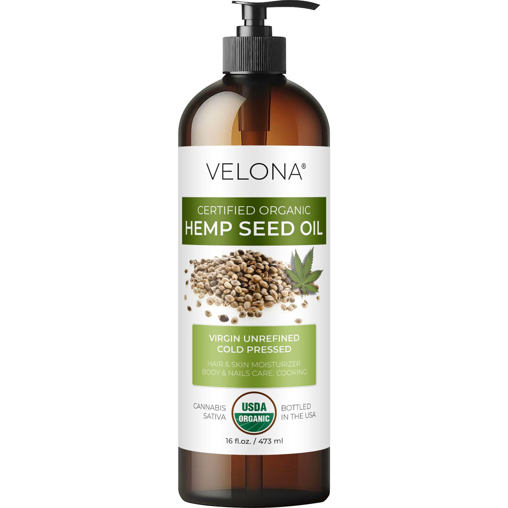 Velona Hemp Seed Oil USDA Certified Organic - 16 oz Cold-Pressed Carrier Oil for Hair, Skin & Body