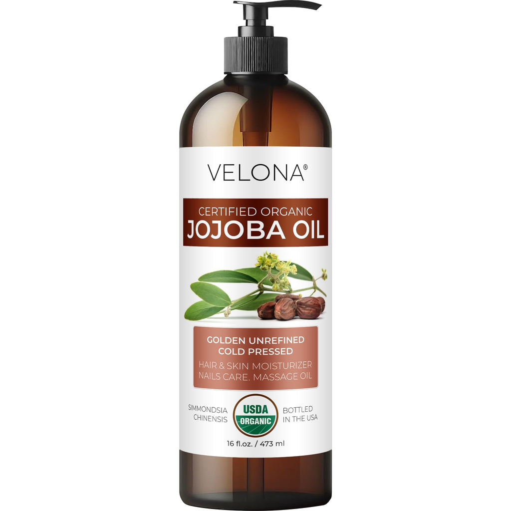 Velona Jojoba Oil USDA Organic - 16 fl oz with Pump | Pure, Cold-Pressed, Hexane Free