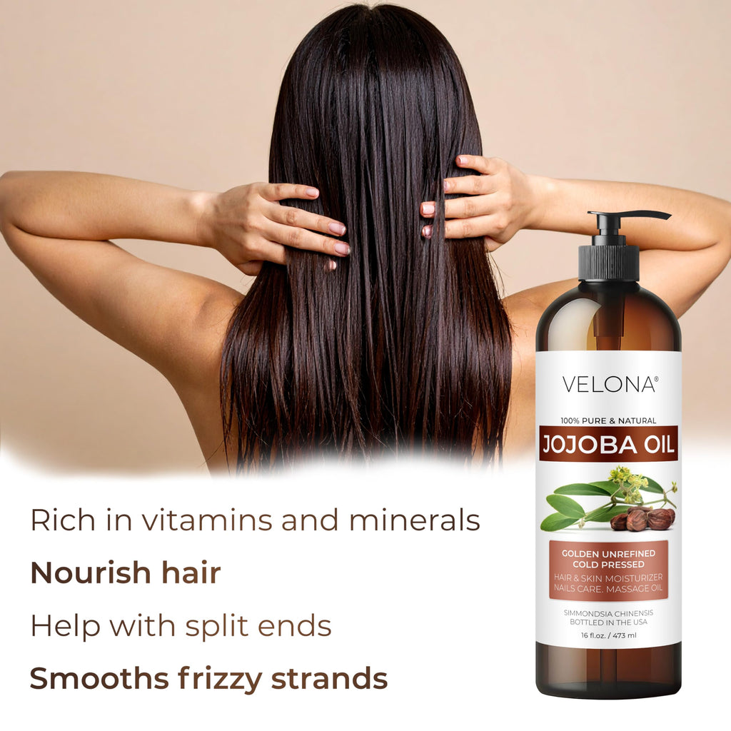 Velona Jojoba Oil – 32 fl oz with Pump | 100% Pure, Cold-Pressed, Hexane-Free