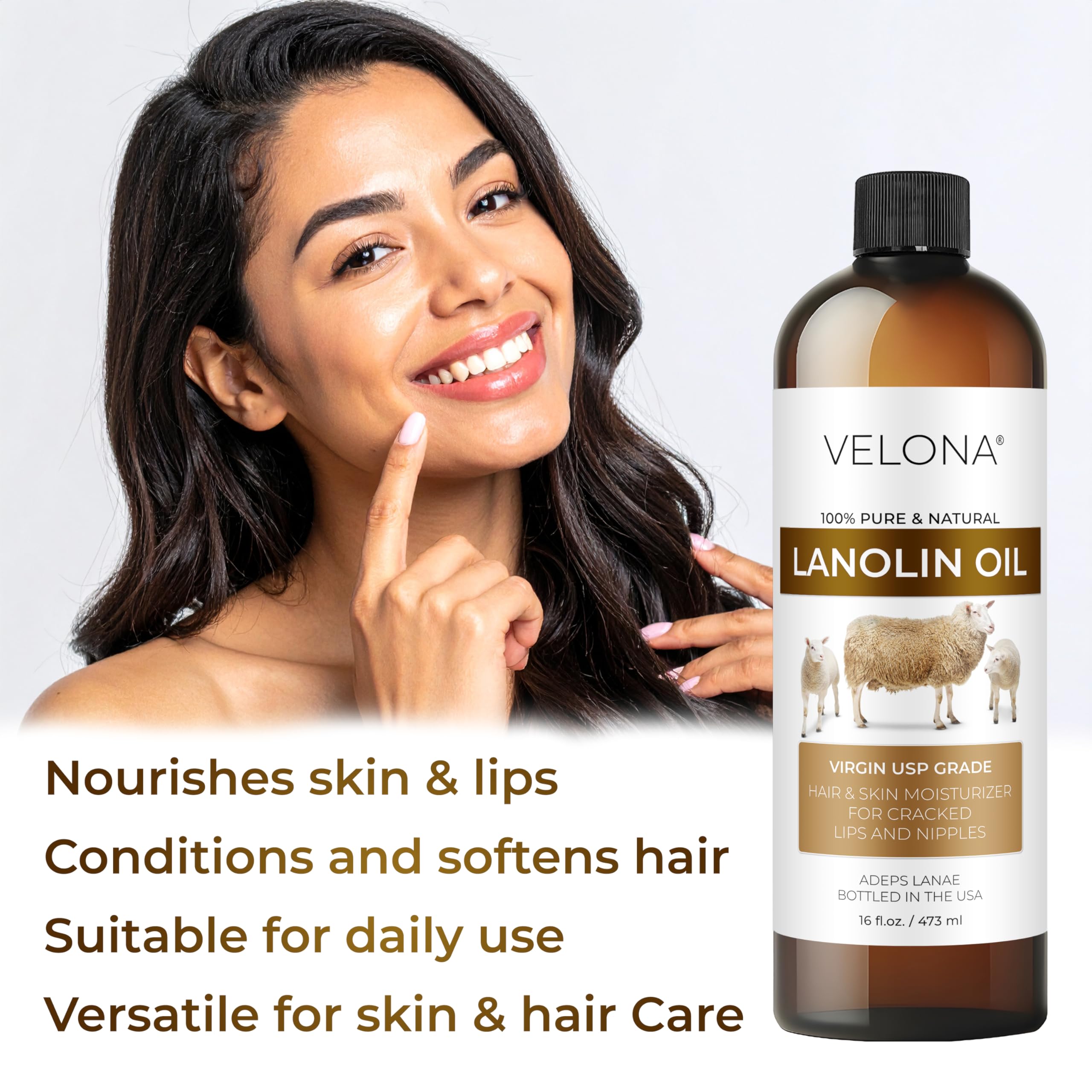 Velona Lanolin Oil USP Grade – 64oz Pure Carrier Oil for Skin, Hair & Nails | Refined, Cold Pressed