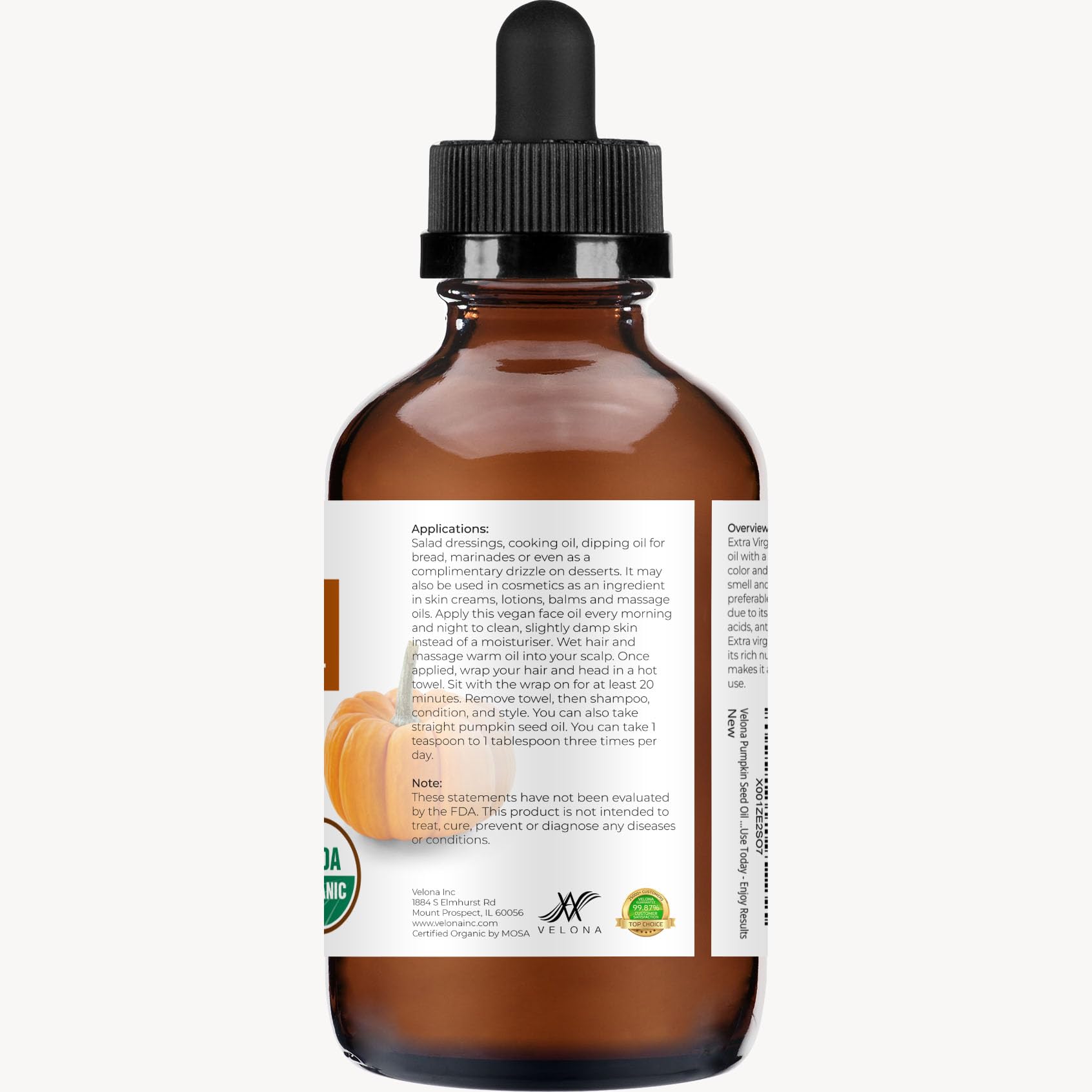 Velona Pumpkin Seed Oil - USDA Organic, Cold-Pressed Carrier Oil (4 fl oz)