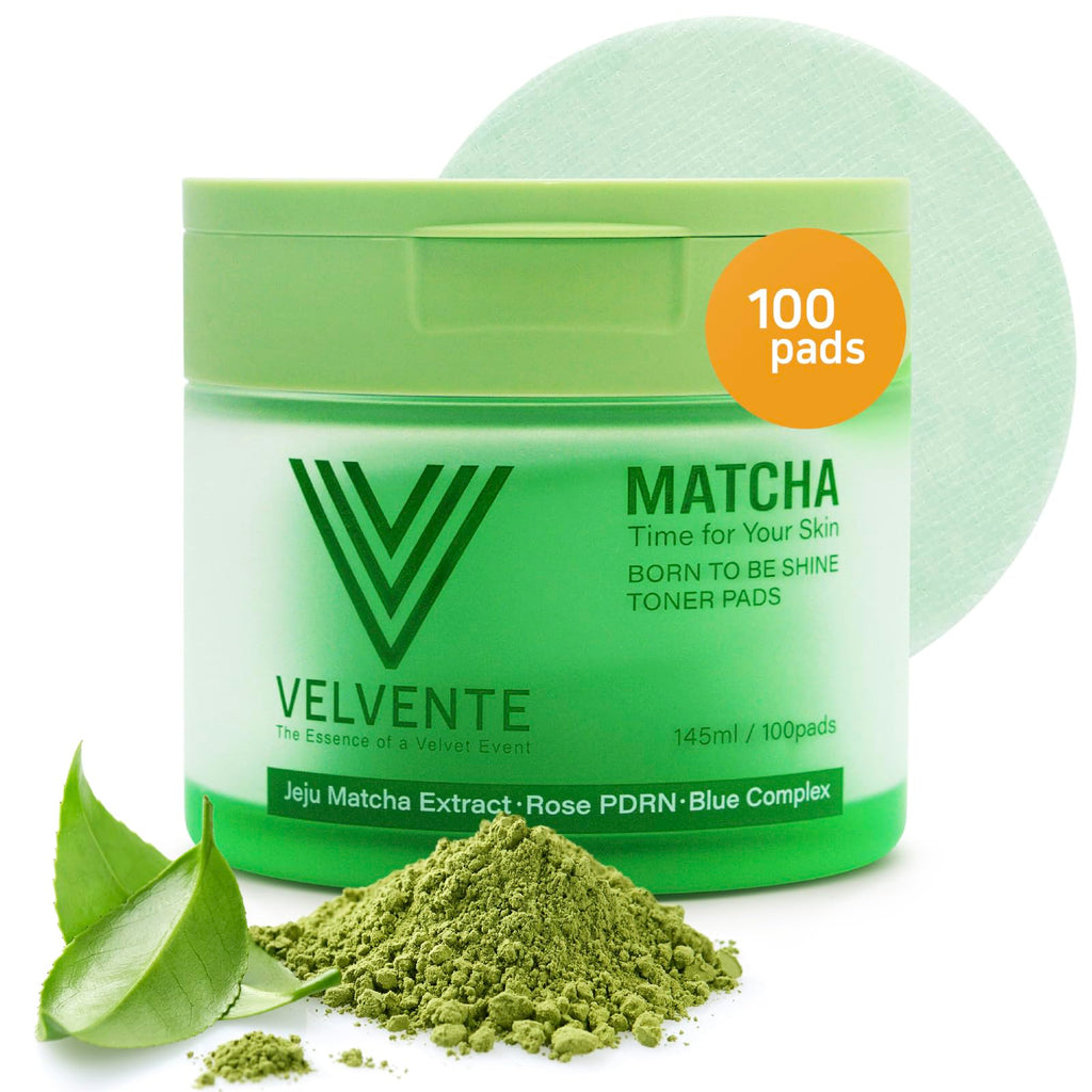 Velvente Matcha Toner Pads | Recovery & Refining with Rose PDRN, 100 Pads