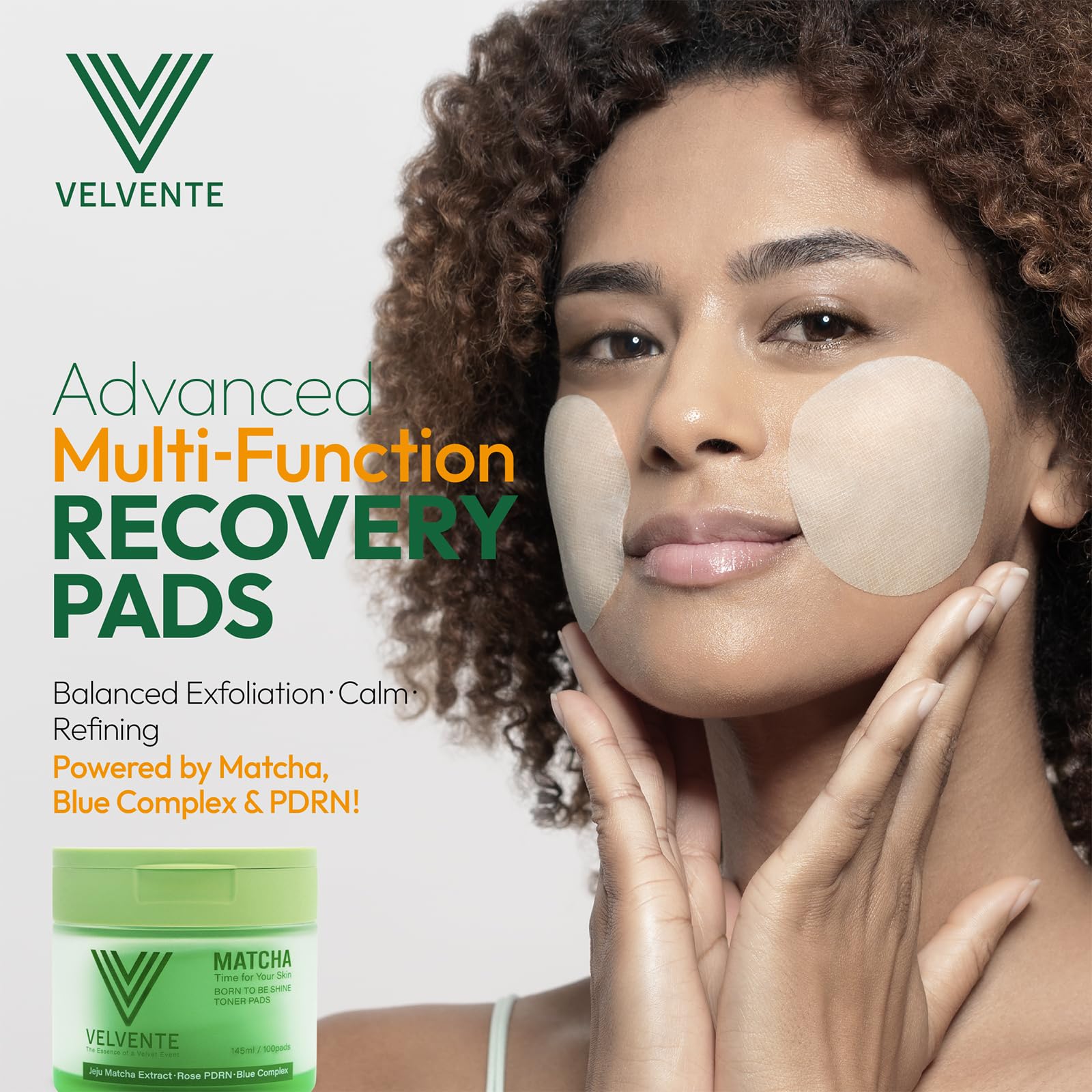Velvente Matcha Toner Pads | Recovery & Refining with Rose PDRN, 100 Pads