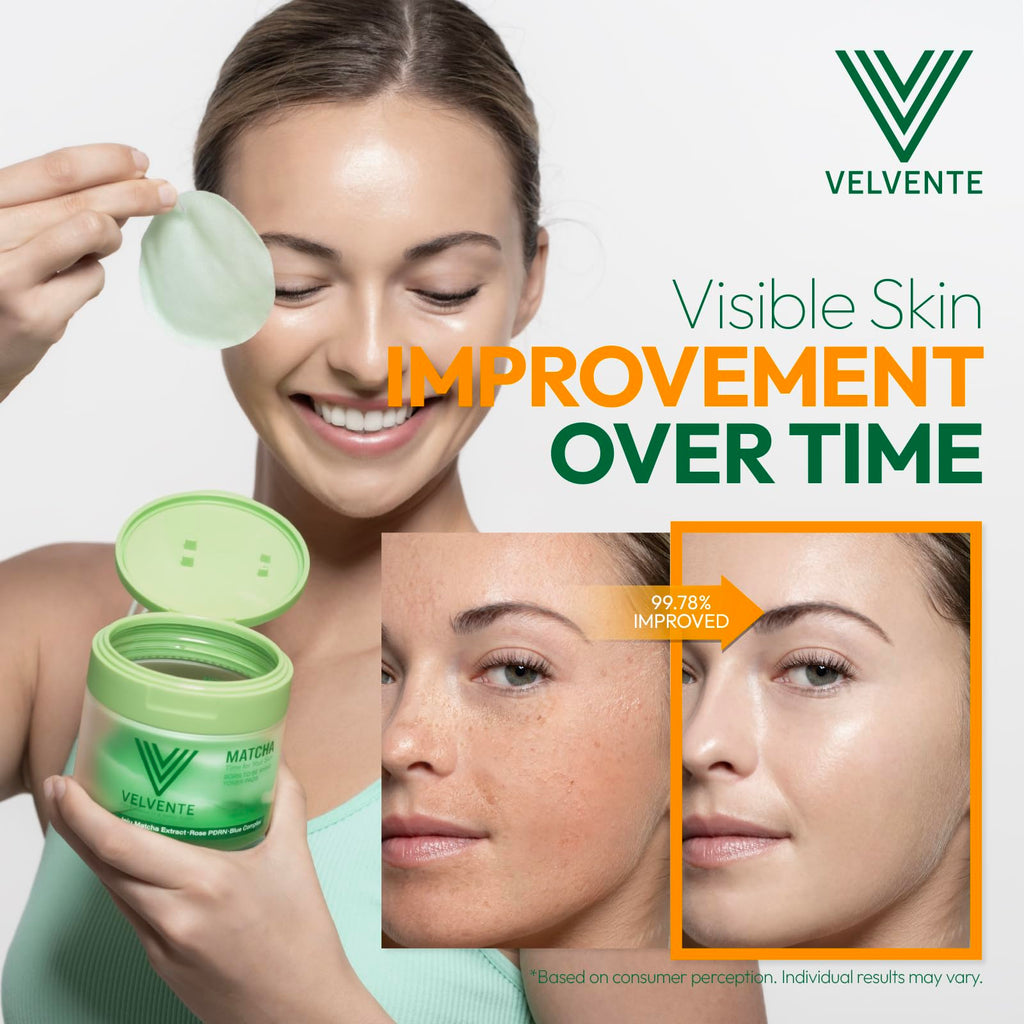 Velvente Matcha Toner Pads | Recovery & Refining with Rose PDRN, 100 Pads