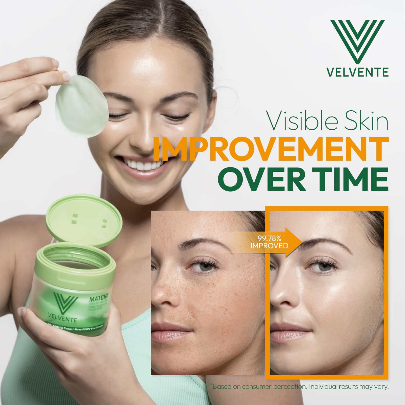 Velvente Matcha Toner Pads | Recovery & Refining with Rose PDRN, 100 Pads