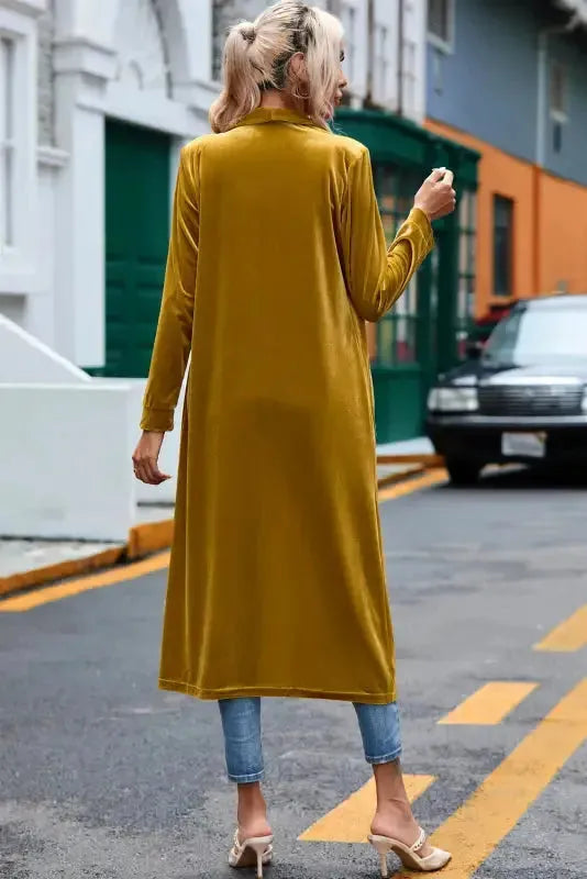 Velvet Open Front Pocketed Long Duster Cardigan Women UK