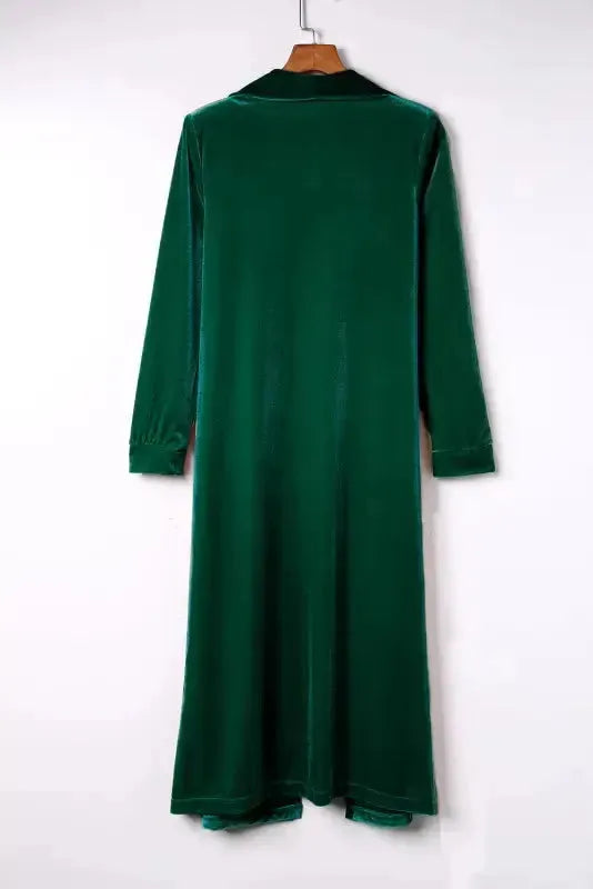 Velvet Open Front Pocketed Long Duster Cardigan Women UK