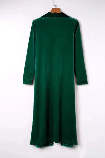 Velvet Open Front Pocketed Long Duster Cardigan Women UK