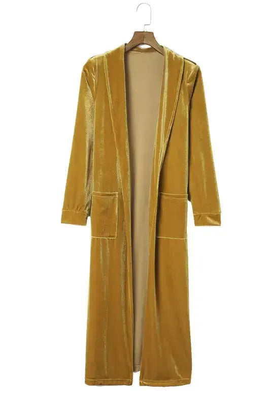 Velvet Open Front Pocketed Long Duster Cardigan Women UK