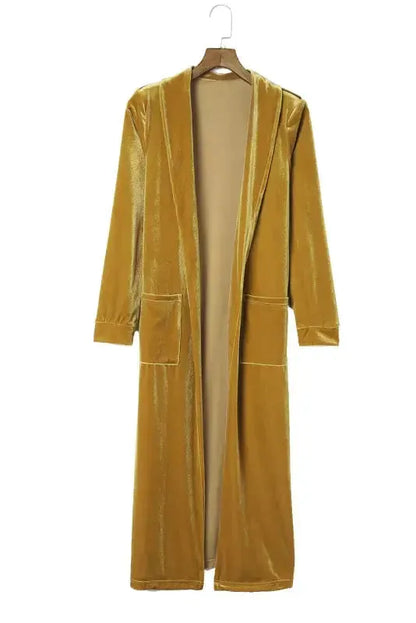 Velvet Open Front Pocketed Long Duster Cardigan Women UK