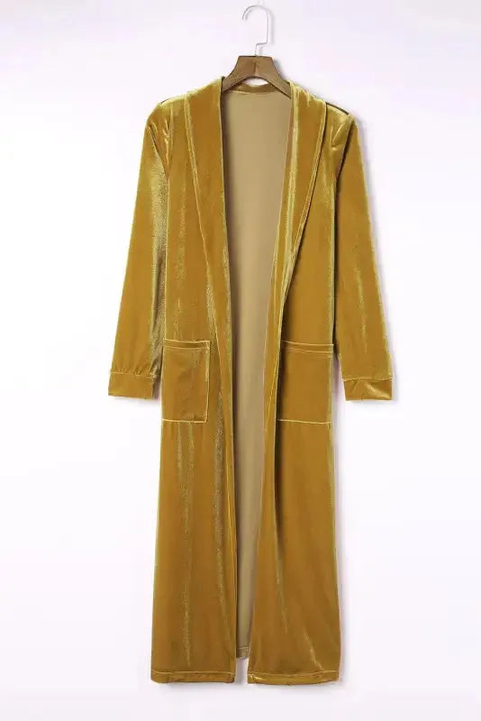 Velvet Open Front Pocketed Long Duster Cardigan Women UK