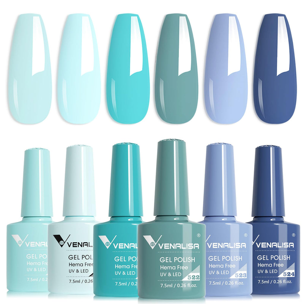 VENALISA 6-Color Light Blue Gel Nail Polish Set – HEMA-Free, UV/LED Soak Off