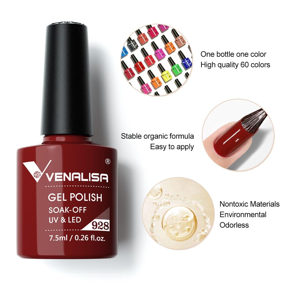 VENALISA VIP1 Set – 62 PCS Gel Nail Polish Kit (7.5ml) with Color Card, Base Coat & Top Coat | UV LED Soak Off Starter