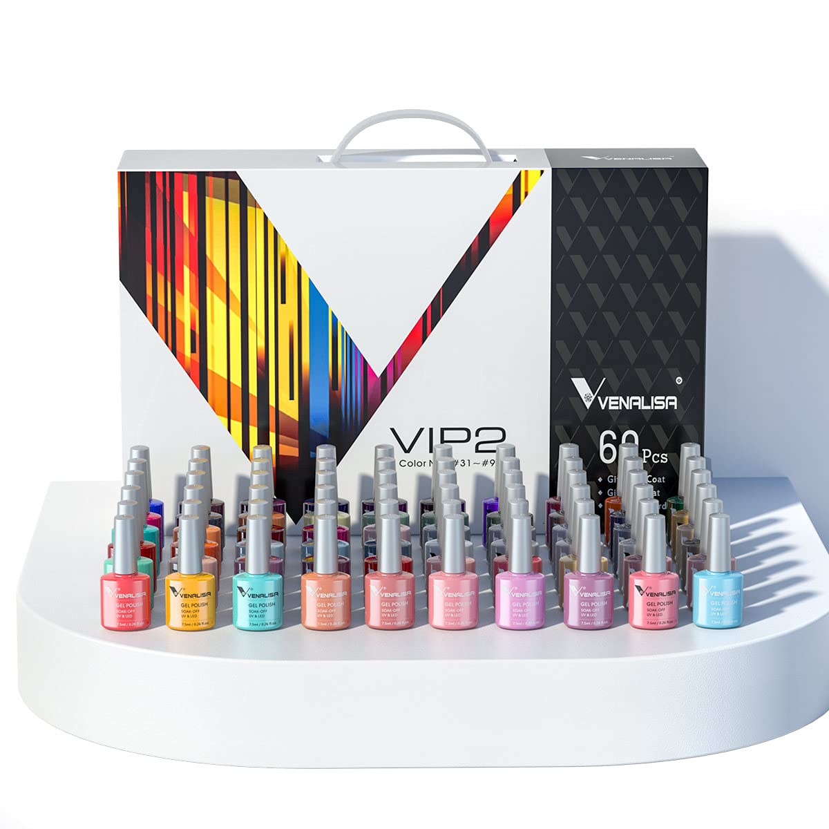 VENALISA VIP2 Gel Nail Polish Set: 60 Colors (7.5ml) + Base, Top, Matte & Color Card
