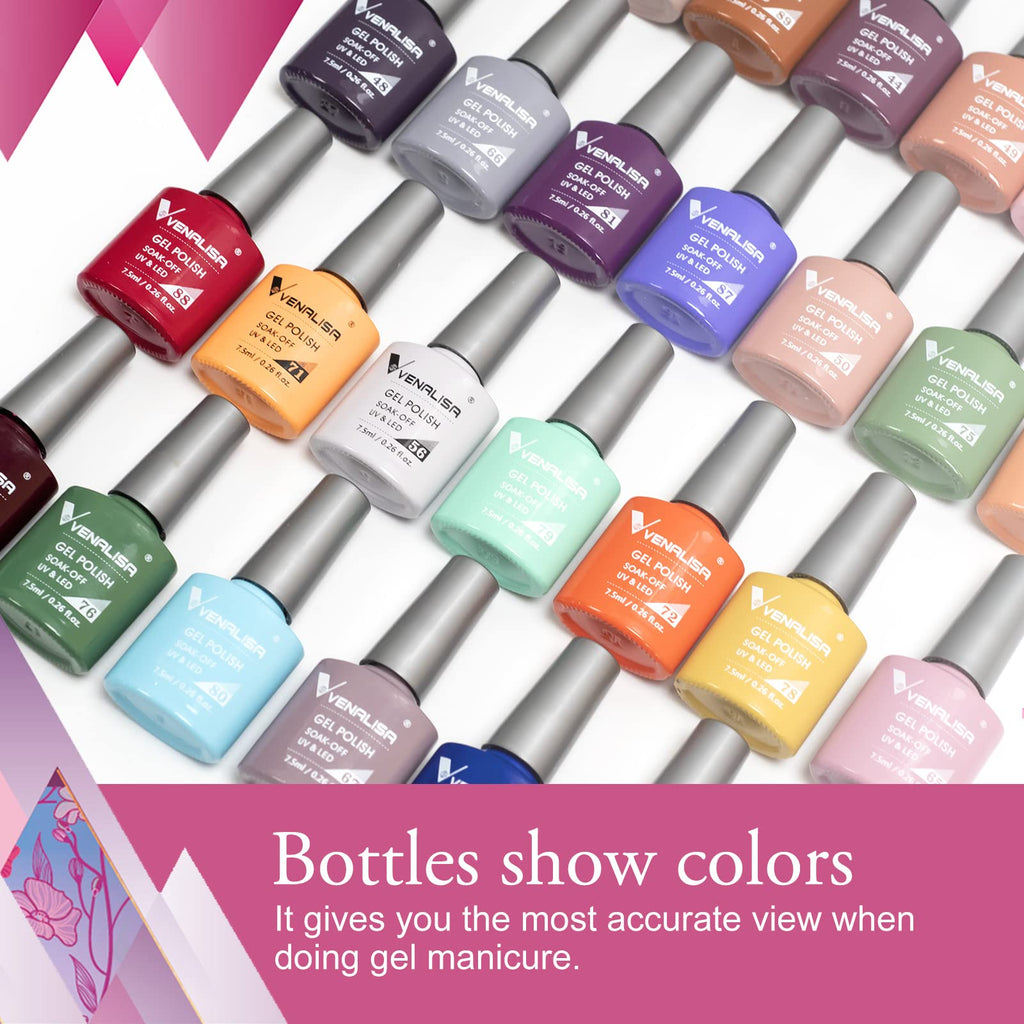 VENALISA VIP2 Gel Nail Polish Set: 60 Colors (7.5ml) + Base, Top, Matte & Color Card