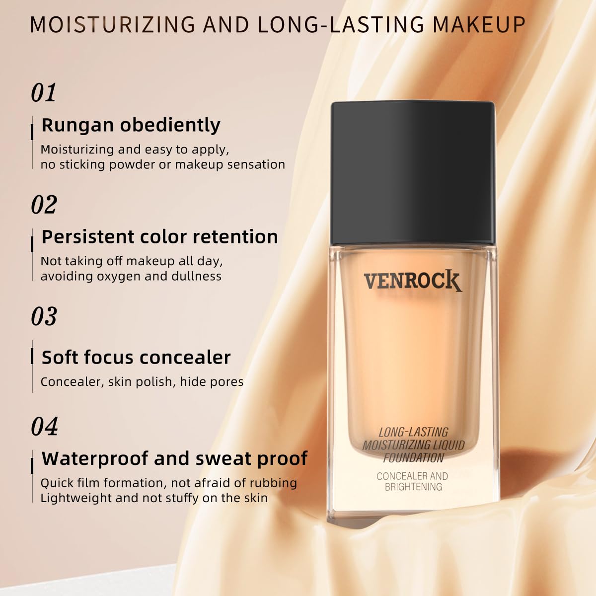 Venrock 24HR Moisturizing Foundation – Ivory White, 30ml | Waterproof & Buildable Coverage