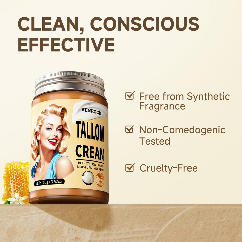 Venrock Beef Tallow Honey Face Balm – Hyaluronic Acid & Niacinamide, Whipped Moisturizer (3.5oz)