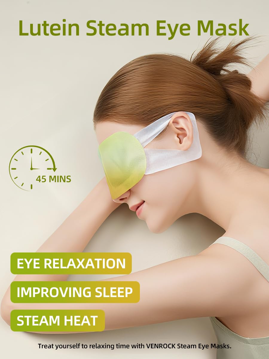 Venrock Lutein Self-Heating Steam Eye Mask – 10 Packs | Heated Eye Mask for Dry Eyes, Dark Circles & Puffiness