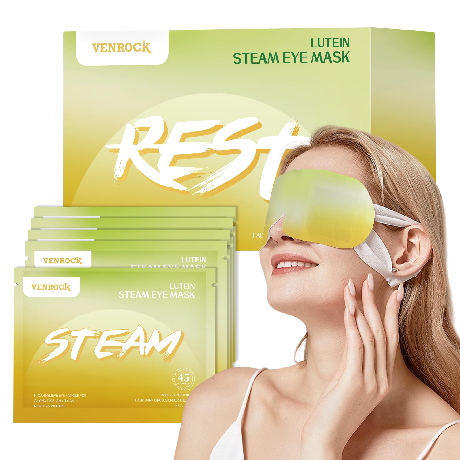 Venrock Lutein Self-Heating Steam Eye Mask – 10 Packs | Heated Eye Mask for Dry Eyes, Dark Circles & Puffiness