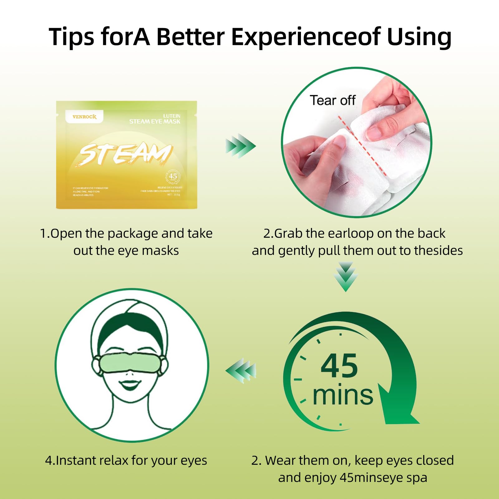 Venrock Lutein Self-Heating Steam Eye Mask – 10 Packs | Heated Eye Mask for Dry Eyes, Dark Circles & Puffiness