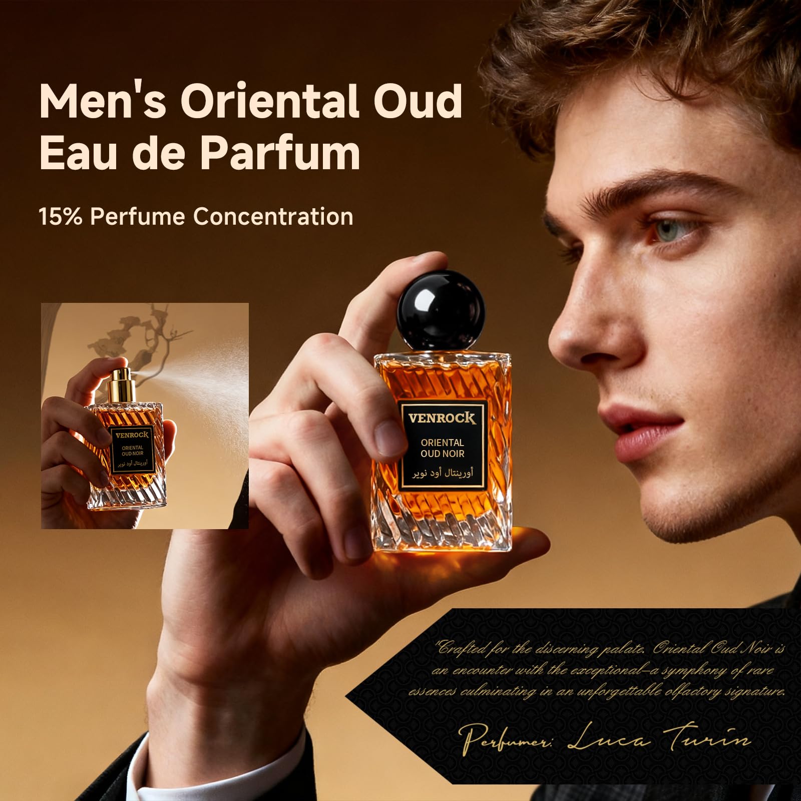Venrock Oriental Oud Noir EDP Spray 50ml – Long-Lasting Oriental Woody Men’s Fragrance