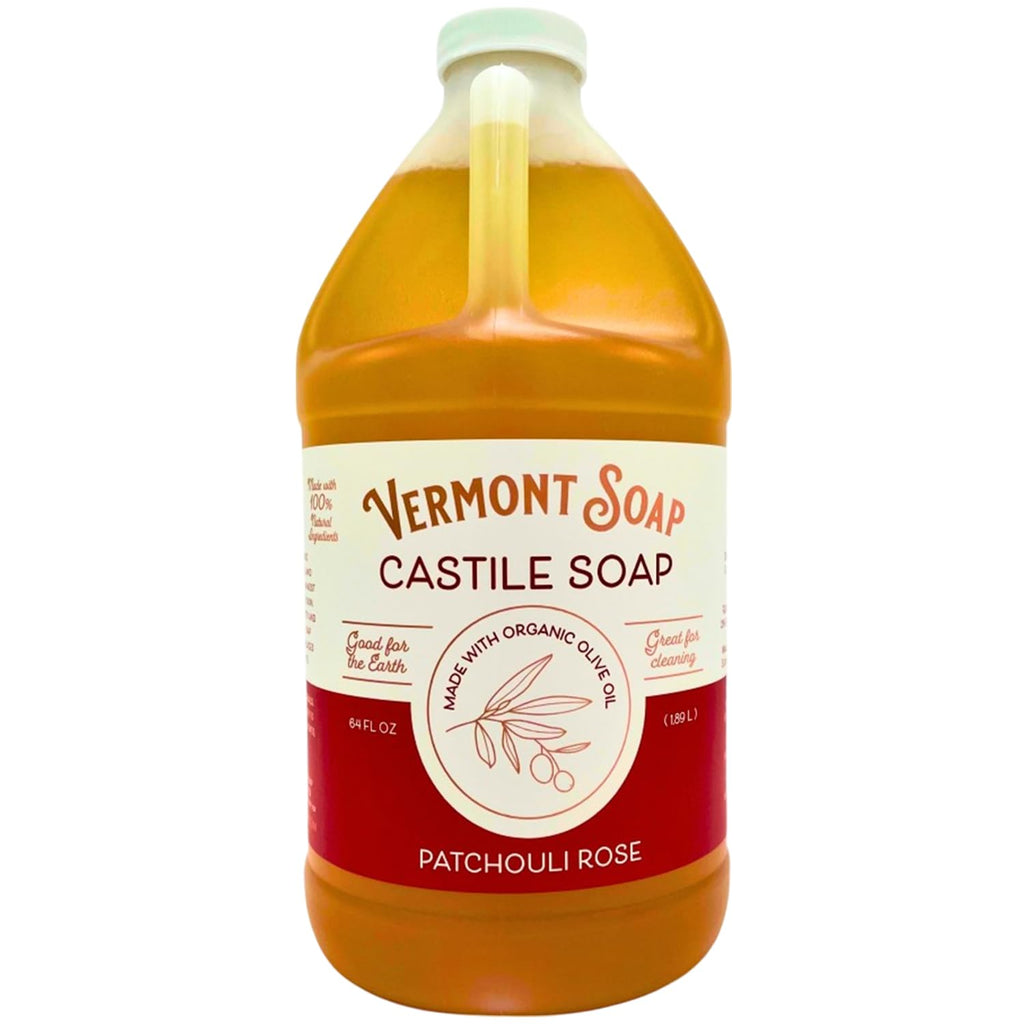 Vermont Castile Soap Patchouli Rose | Gentle Liquid Soap for Sensitive Skin, Body Wash & Oily Hair – 64 oz