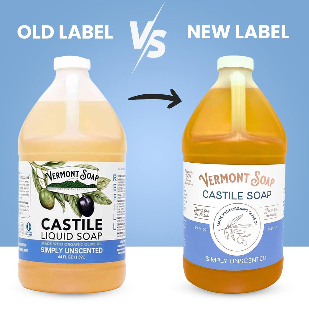 Vermont Castile Soap Unscented – Gentle Organic Liquid Soap for Skin, Hair & Home (64 oz)