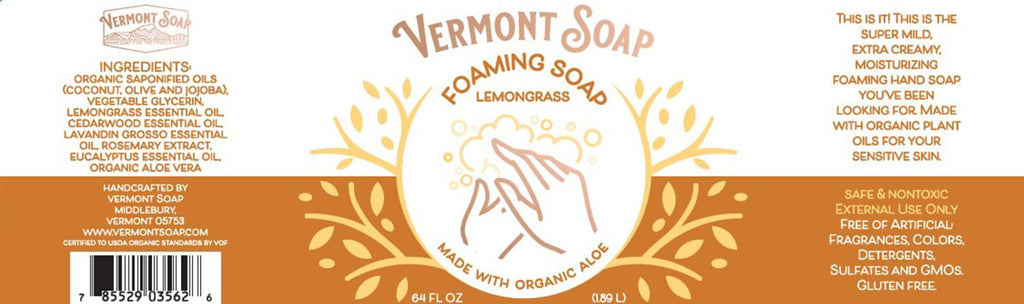 VERMONT SOAP Lemongrass Zen Foaming Hand Soap – Fragrance-Free, Moisturizing, 64 oz