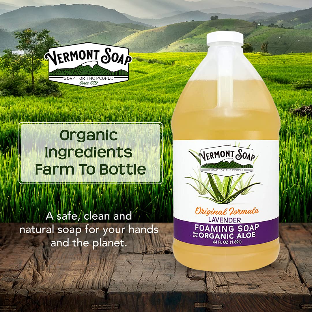 VERMONT SOAP Organic Lavender Foaming Hand Soap – Fragrance-Free, Moisturizing 64 oz