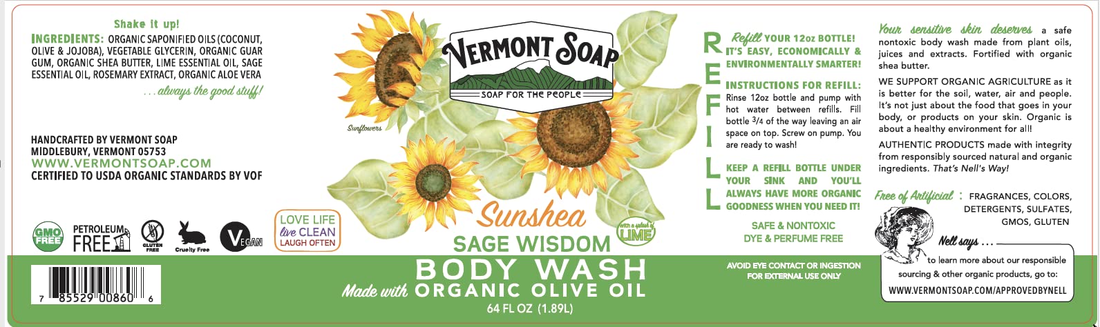 VERMONT SOAP Unscented Body Wash with Shea Butter – 64 oz, Fragrance Free