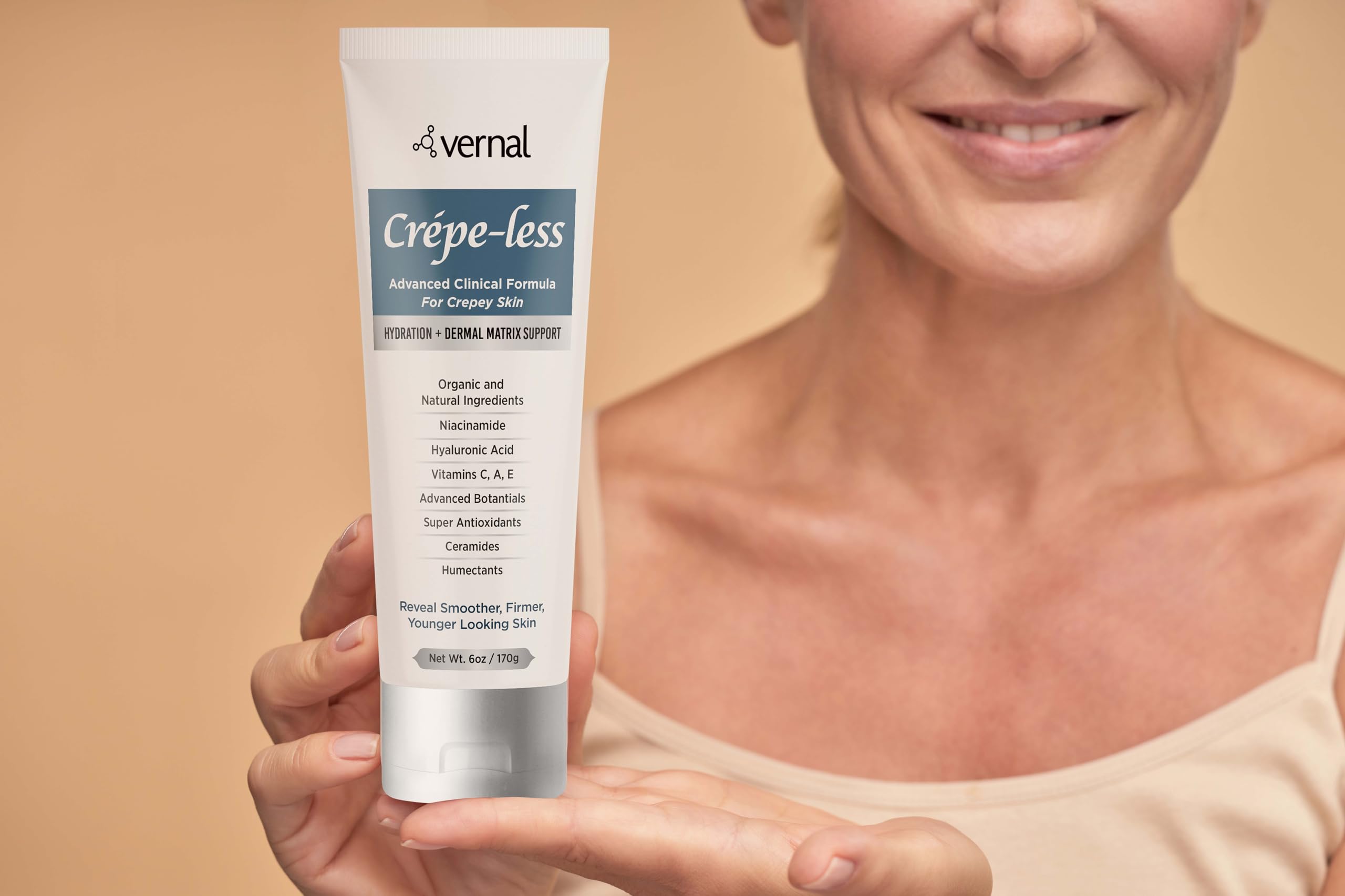 Vernal Crepe-less Skin Firming Cream – Crepey Arms, Neck & Hands | Organic Body Moisturizer, Made in USA (6 oz)